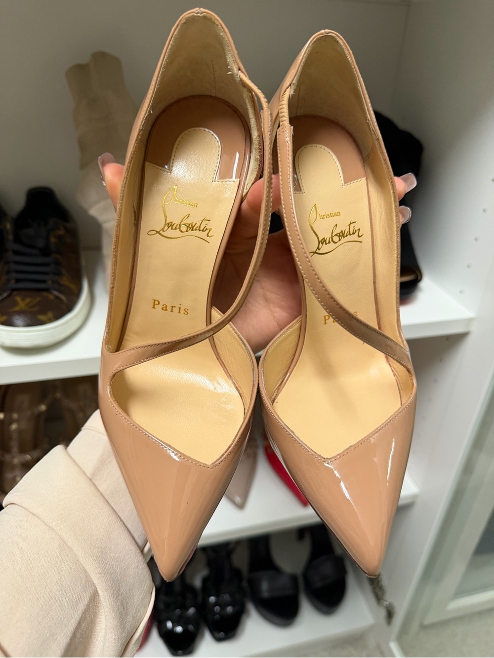 Christian Louboutin Nude Patent Leather Crisscross Pointed-Toe Pumps - Picture 6 of 6
